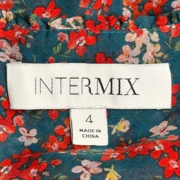 Intermix Silk Floral Smocked Alaina Cottage Puff Sleeve Blouse Size 4 - Picture 6 of 11